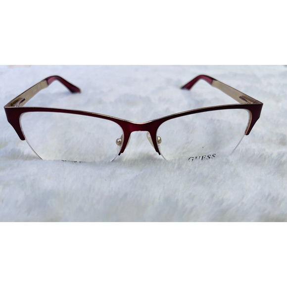 Guess Womens Brown Red Matte Bordeaux Eyeglass Frame Rectangular Semi Rimless - Picture 2 of 7